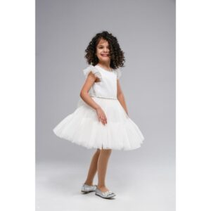 Rochie fete alba cu tulle si perle
