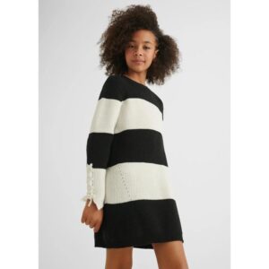 Rochie din tricot alb cu negru Mayoral