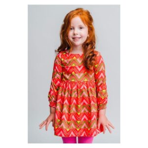 Rochie fete din bumbac rosie cu imprimeu