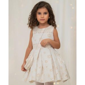 Rochie eleganta fete cu broderie florala si gentuta–Pamina Kids