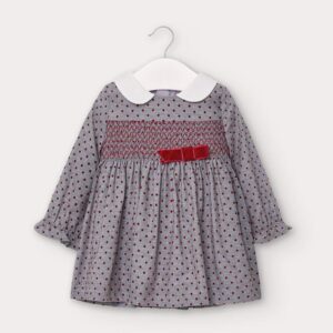 Rochie fetite gri cu buline
