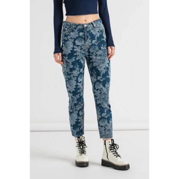 Pantaloni denim cu imprimeu floral