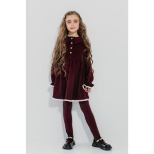 Rochie fete din catifea roșu burgund