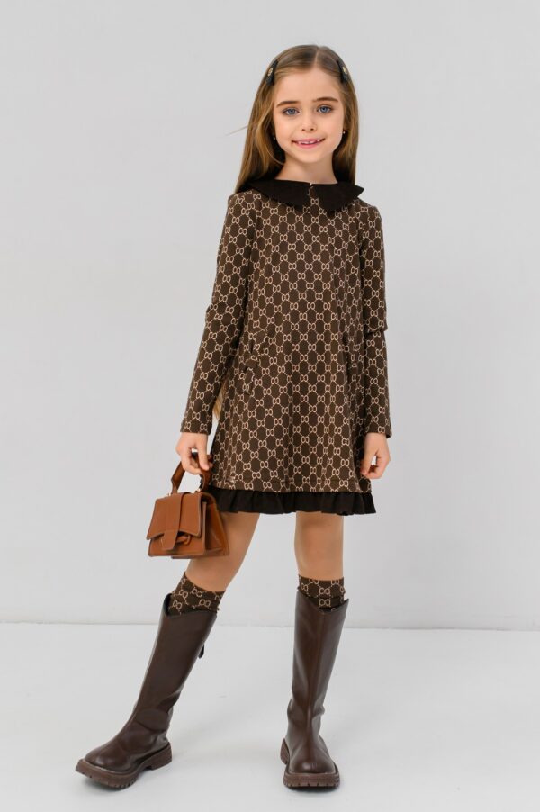 Rochie Eleganta Fete cu Volane Chocolate