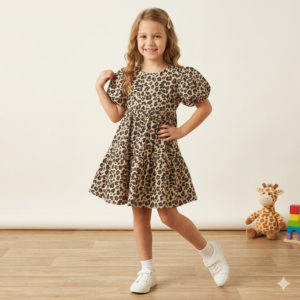 Rochie cu mânecă scurtă pentru fete animal print