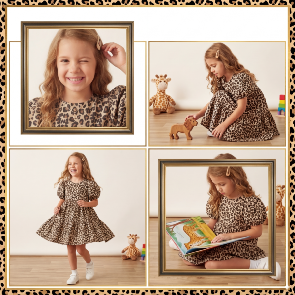 Rochie cu mânecă scurtă pentru fete animal print
