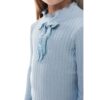 Bluză fete bleu cu fundă, tricot reiat